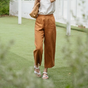 Linen Long Pants Wide Leg Pants Linen Clothing for Women Latte