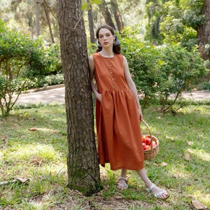 Linen loose sleeveless dress in MAXI length Loose linen sleeveless summer dress Premium Linen Clothing for Women image 1