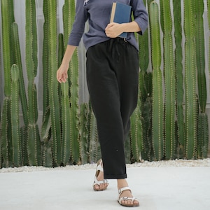 Linen Long Pants, Elastic Waist Pants - Premium Linen Clothing for Women