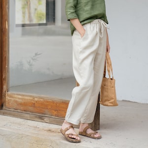 Linen Long Pants, Elastic Waist Pants - Premium Linen Clothing for Women