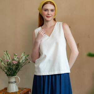 Linen V-neck Tank Top Sleeveless - Premium Linen Clothing for Women