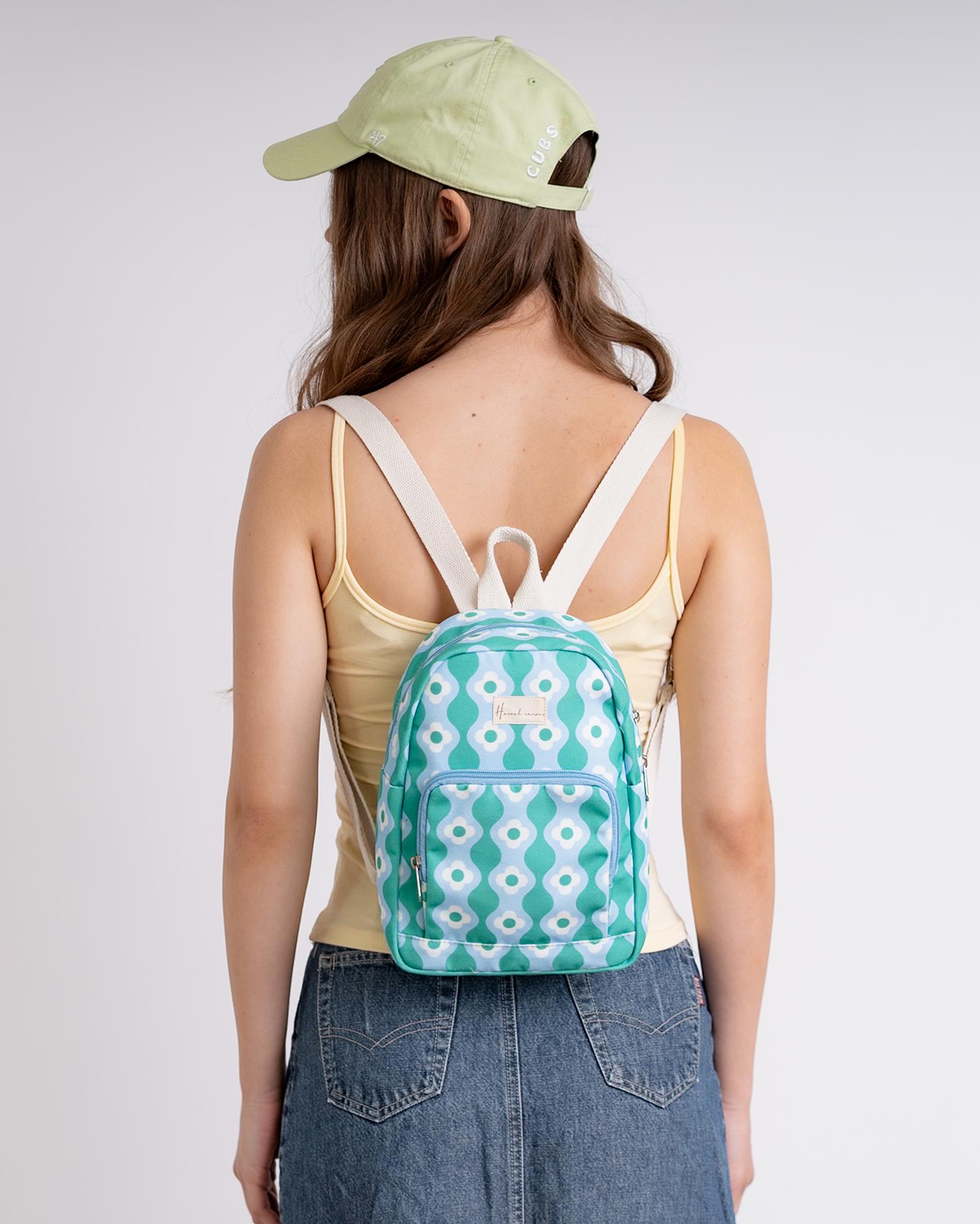 Small canvas mini backpack with floral pattern Mini Canvas Backpack, Garden Party – Hammerstitch main image 2