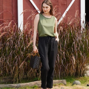 LINEN LONG PANTS, Elastic Waist Pants, Women Pants, Relaxed fit Linen Pants - Linen Clothing for Women