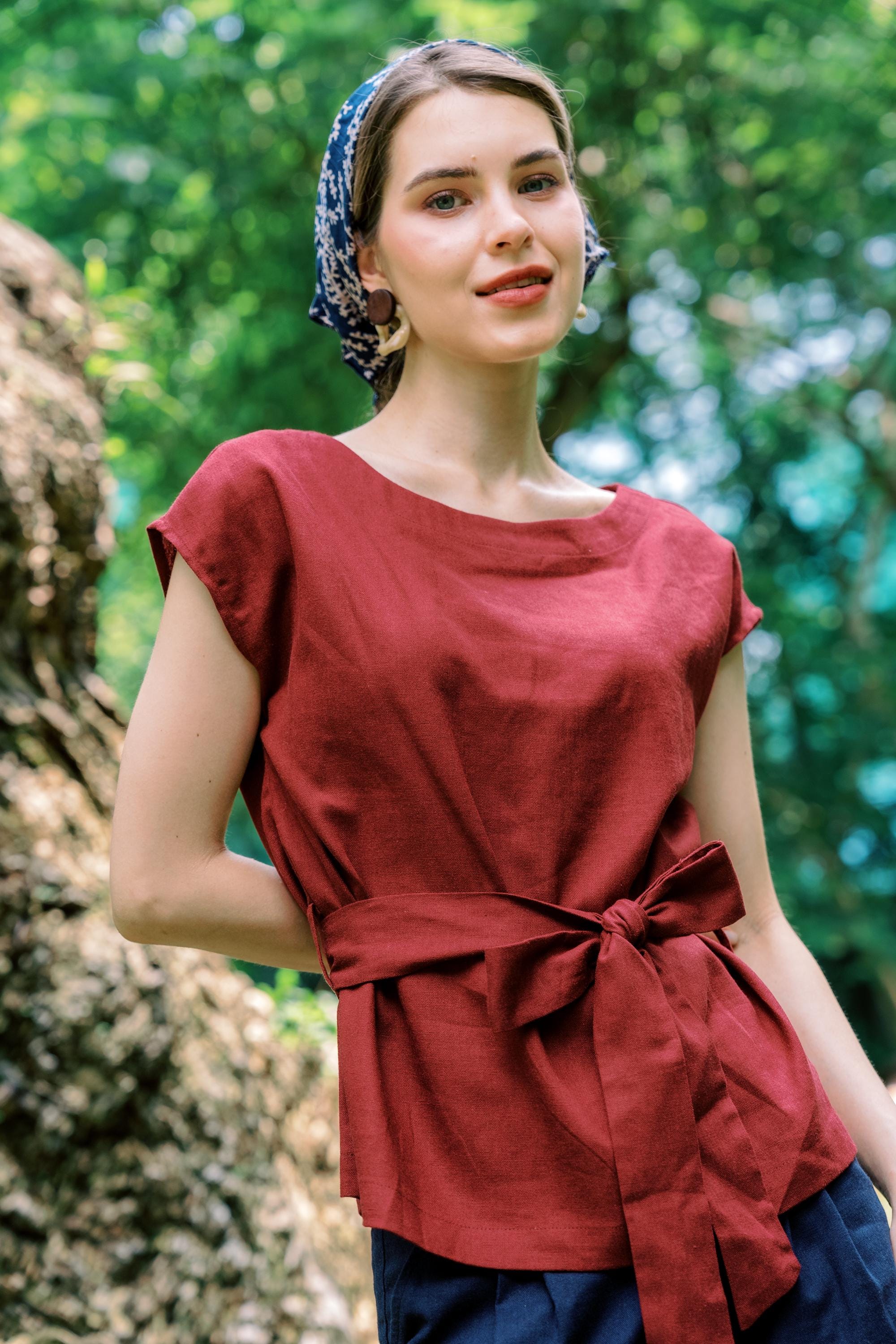 Linen Tie Waist Top - Handmade Clothing for Women - Etsy