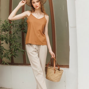 Linen Camisole V Neck Cami Top Premium Linen Clothing for Women Latte
