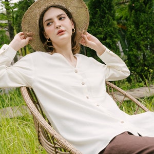 Oversized Linen Shirt Linen Clothing for Women White