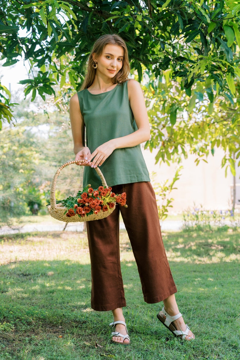 Linen Long Pants Wide Leg Pants Linen Clothing for Women Choco