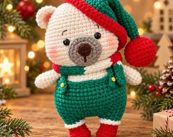 Handmade Crochet Christmas Bear – Cute Amigurumi Holiday Gift