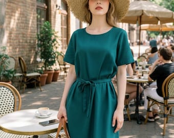 Linen Dress with Belt DAISY | Short Flare Summer Dress for Women