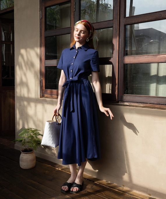 Linen Shirt Collar Dress MAGNOLIA, Short Sleeve Shirt Dress with belt, Midi Length Shirt Dress, Premium Linen Clothing for Women Linen Shirt Collar Dress MAGNOLIA, Short Sleeve Shirt Dress with belt, Midi Length Shirt Dress, Premium Linen Clothing for Women