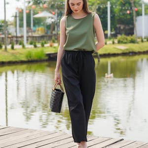 LINEN LONG PANTS, Elastic Waist Pants, Women Pants, Relaxed fit Linen Pants - Linen Clothing for Women