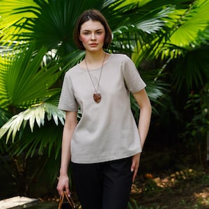 Everyday Linen Top CLARA, Short Sleeve Linen Blouse, Linen loose blouse, Basic Linen Top, Breathable Linen Top | Linen Clothing for Women