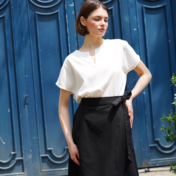 Linen Wrap Skirt With Side Tie | Linen Wrap Skirt Knee Length