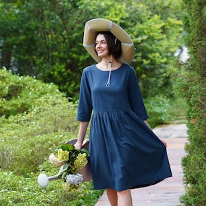 Linen Long Sleeve Dress ELLE, Loose Fit Linen Short Dress, Linen dress with pockets, Linen Summer Dress, Linen Clothing for Women