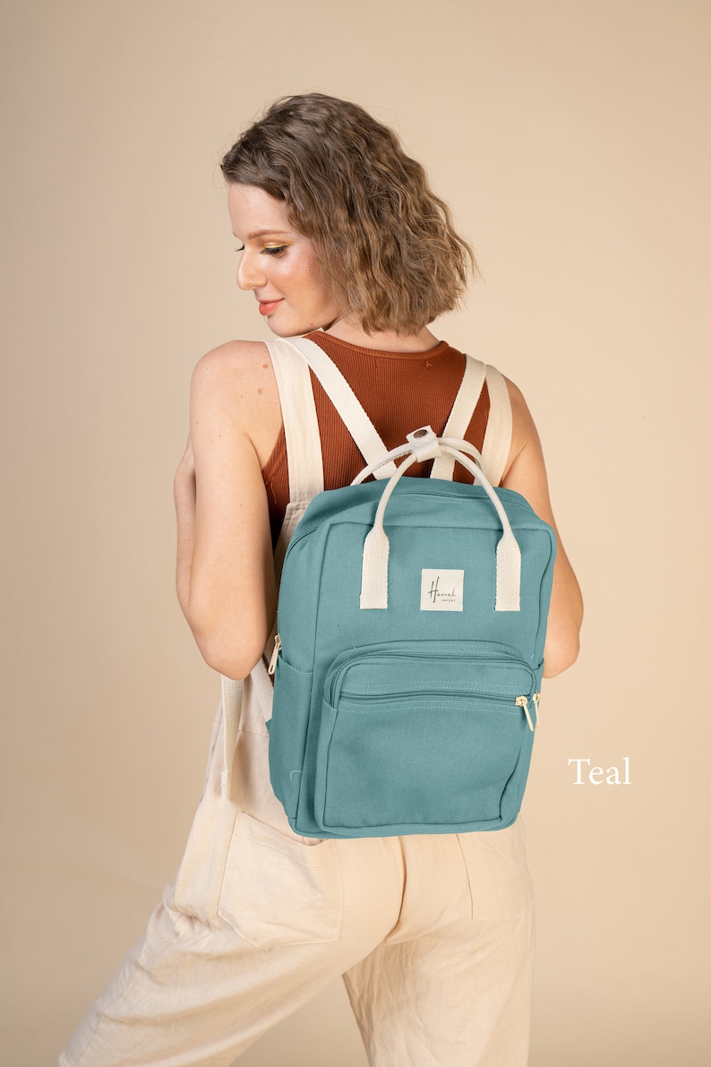 Aki Canvas backpack Backpack for Woman Travel backpack Gift for Her Back to School Backpack Fit Laptop 13 inches Teal