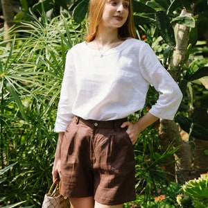 Linen High Waist Shorts Linen Clothing for Women Premium Natural Fabrics image 4