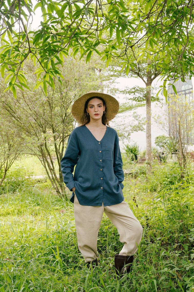 Oversized Linen Shirt Linen Clothing for Women Mosaic