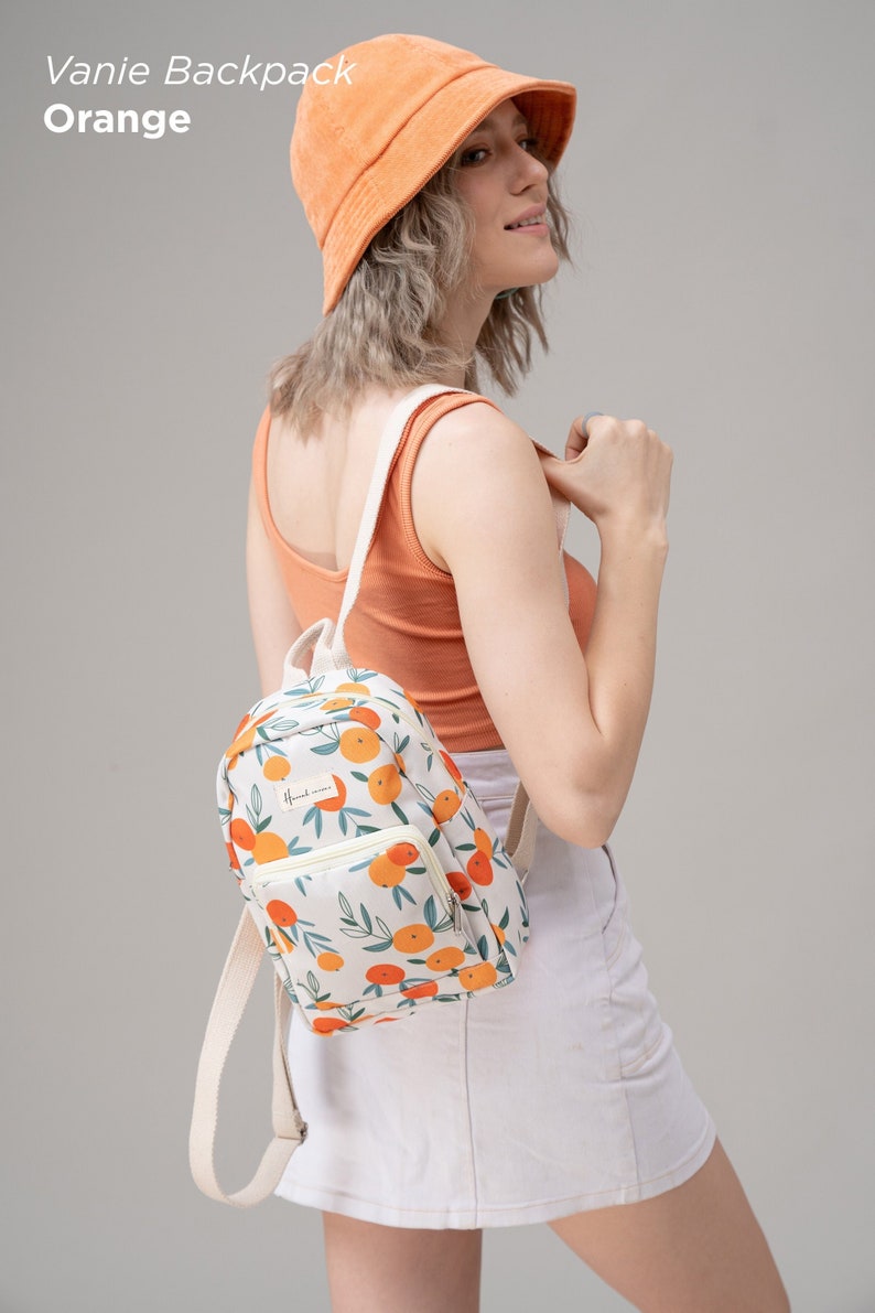 Vanie Canvas Backpack, Mini Backpack for Women, Teens gift, Birthday gift, Travel backpack, Weekend backpack, Gift for Her, Anniversary gift Orange