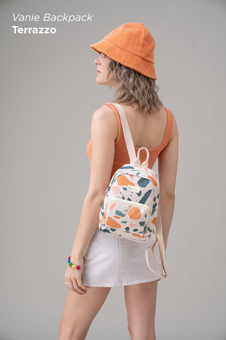 Vanie Canvas Backpack, Mini Backpack for Women, Teens gift, Birthday gift, Travel backpack, Weekend backpack, Gift for Her, Anniversary gift Terrazzo