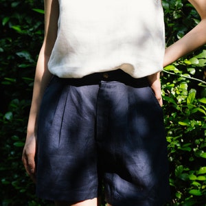 Linen High Waist Shorts Linen Clothing for Women Premium Natural Fabrics Deep Ocean