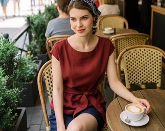 Linen Tie Waist Top - Handmade Clothing for Women