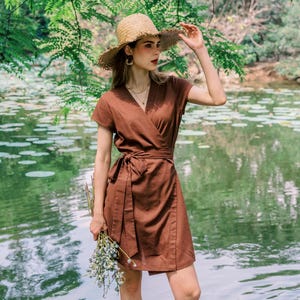 Wrap Linen Dress With Belt, Linen Dress With Ties, Premium Linen Clothing for Women