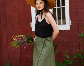 Linen Wrap Skirt, High waisted skirt, Linen circle skirt, Linen summer skirt, Linen clothing for women