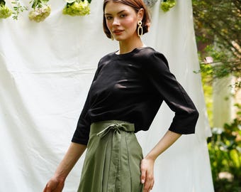 Linen wrap skirt with side tie | Linen Wrap Skirt Knee Length | High waisted skirt | A-line linen skirt | Linen clothing for women