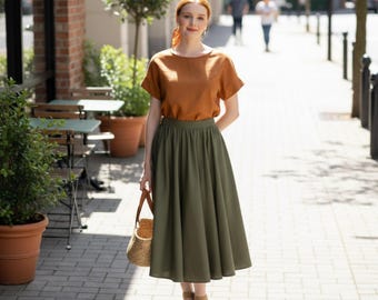Wide Linen Skirt CHERRY, Flare Skirt, Summer Long Linen Skirt, Premium Linen clothing for Women