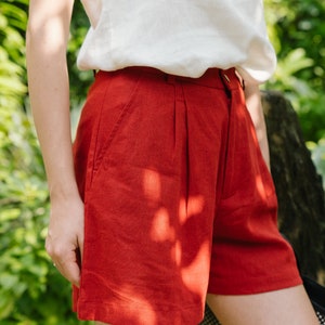 Linen High Waist Shorts Orange