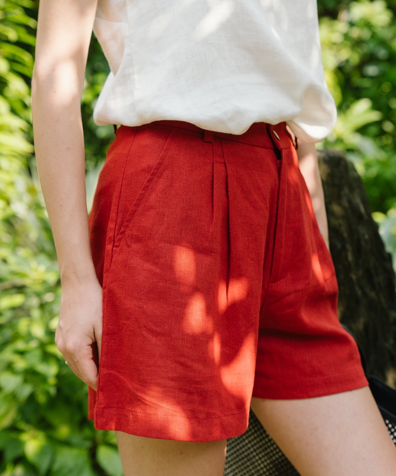 Linen High Waist Shorts Orange