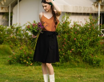 Linen Wrap Skirt, High waisted skirt, Linen circle skirt, Linen summer skirt, Linen clothing for women