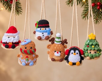 Handmade Crochet Christmas Ornaments, Amigurumi Holiday Decor, Set of 6, Cute Santa, Reindeer, Penguin, Snowman, Unique Tree Decorations