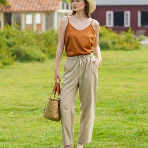 LINEN LONG PANTS, Elastic Waist Pants, Women Pants, Relaxed fit Linen Pants - Linen Clothing for Women