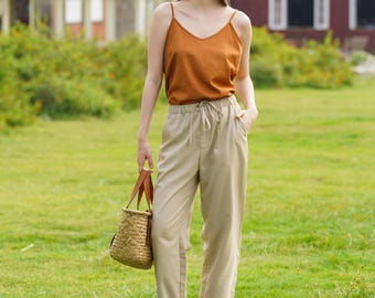 LINEN LONG PANTS, Elastic Waist Pants, Women Pants, Relaxed fit Linen Pants - Linen Clothing for Women