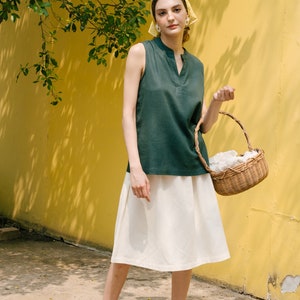 Linen Skirt, Midi Linen Skirt, High Waist Skirt, Premium Linen Clothing for Women White