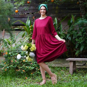 Linen Long Sleeve Dress ELLE, Loose Fit Linen Short Dress, Linen dress with pockets, Linen Summer Dress, Linen Clothing for Women