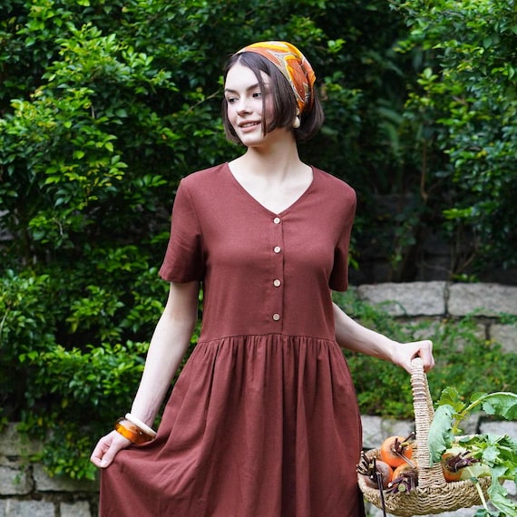 smock dress short Check Short Smock Dress in LENZING ECOVERO Blue