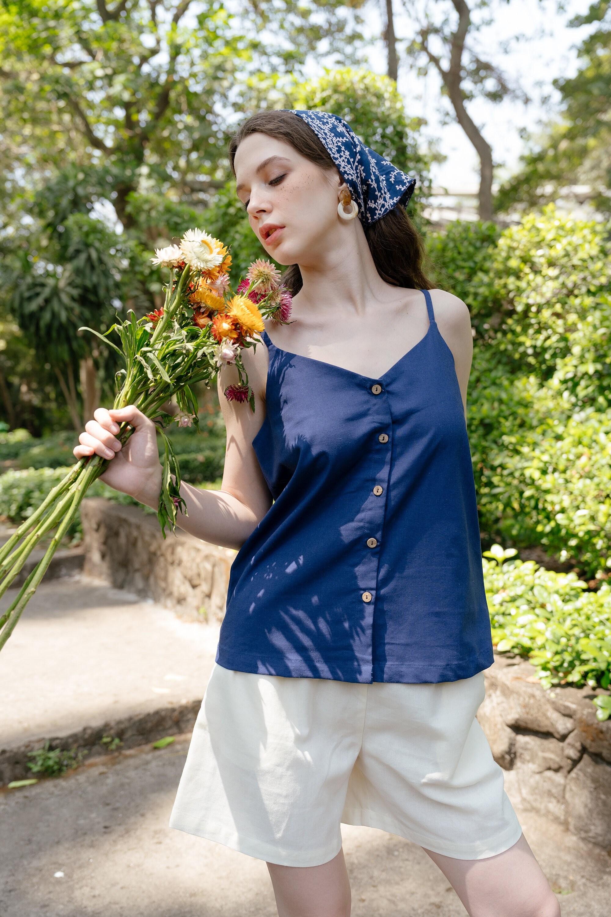 Thea Wide Strap Linen Camisole in Sky Blue [ONLINE ONLY] - First