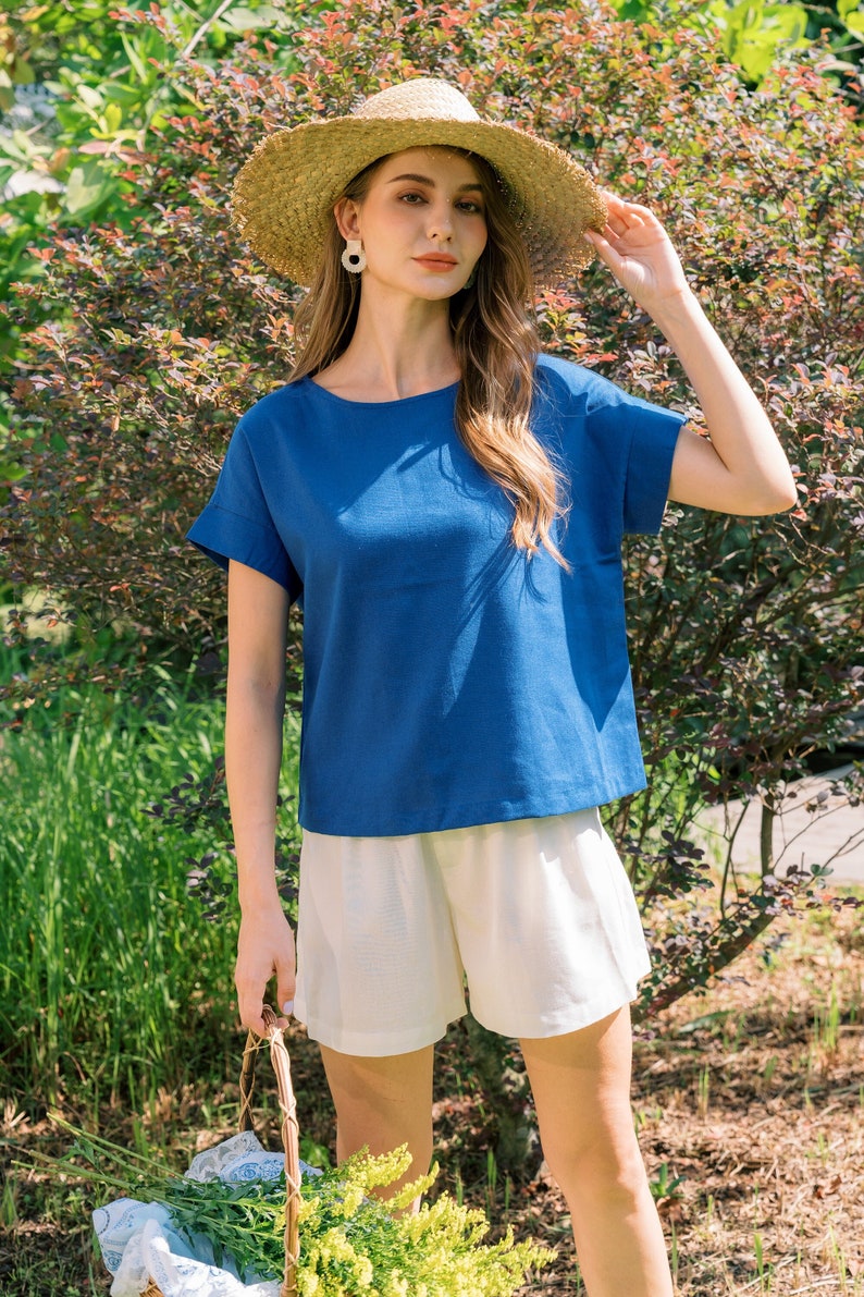 Linen tee Prussian