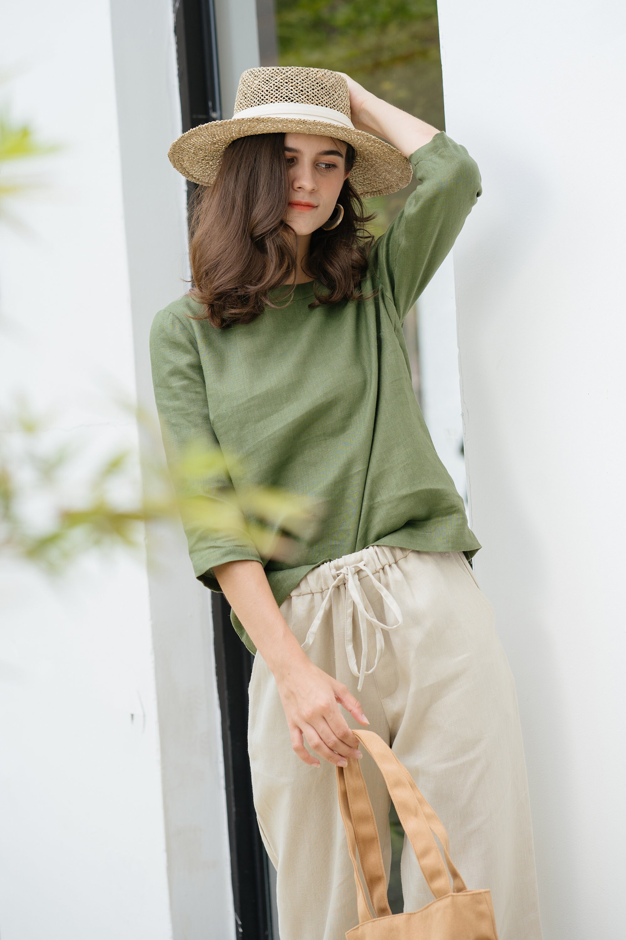Linen Top Boat - Neck and Elbow Length Sleeves - Premium Linen