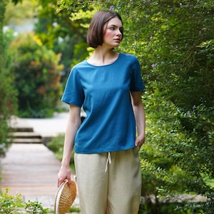 Everyday Linen Top CLARA, Short Sleeve Linen Blouse, Linen loose blouse, Basic Linen Top, Breathable Linen Top | Linen Clothing for Women
