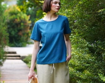 Everyday Linen Top CLARA, Short Sleeve Linen Blouse, Linen loose blouse, Basic Linen Top, Breathable Linen Top | Linen Clothing for Women