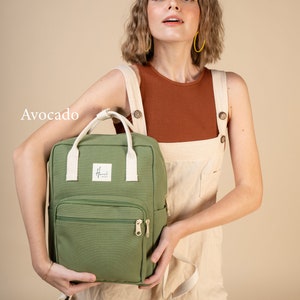 Aki Canvas backpack Backpack for Woman Travel backpack Gift for Her Christmas Gifts Back to School Backpack Fit Laptop 13 inches Avocado