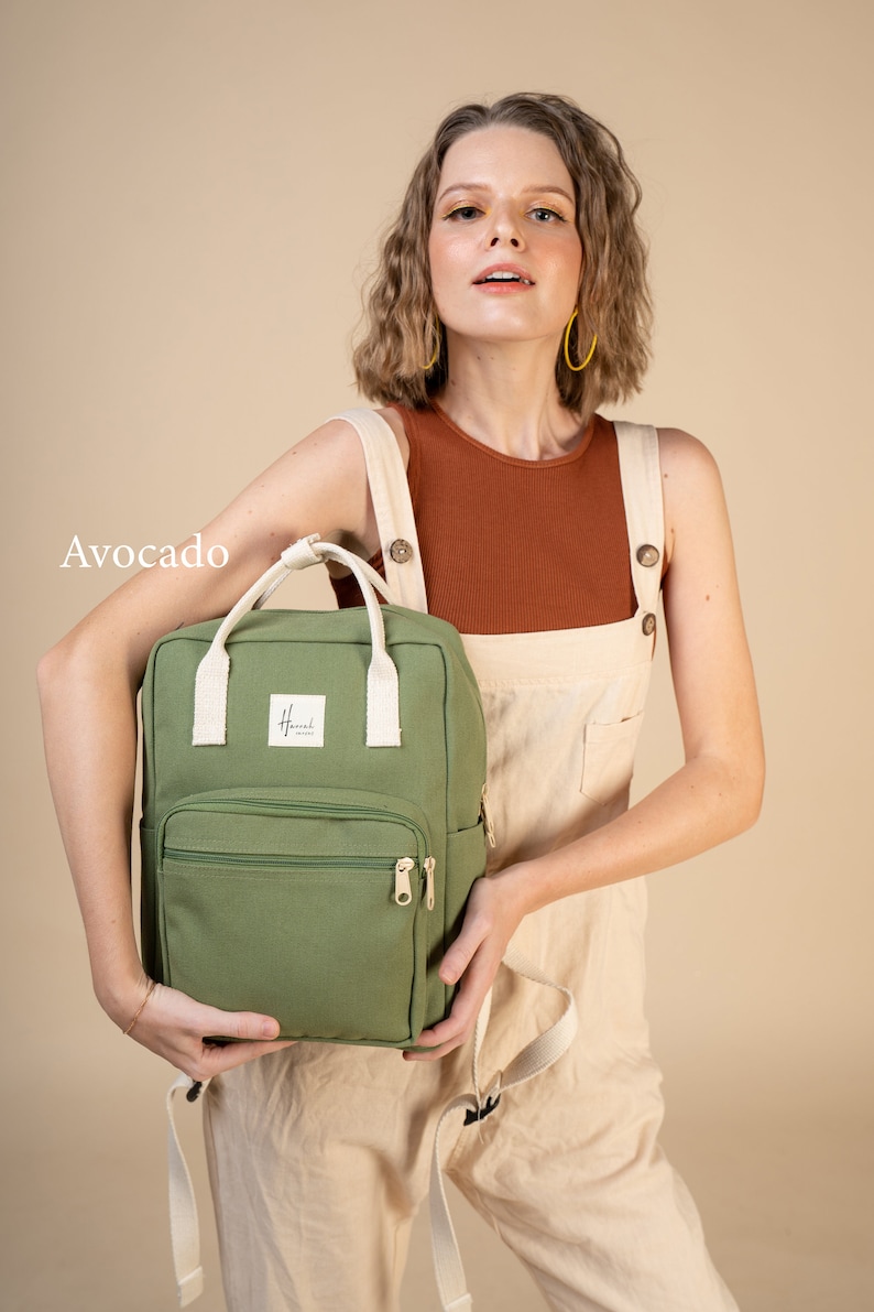 Aki Canvas backpack Backpack for Woman Travel backpack Gift for Her Christmas Gifts Back to School Backpack Fit Laptop 13 inches Avocado