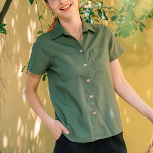 Linen short sleeves shirt Linen Clothing for Women Premium Natural Fabric Olive