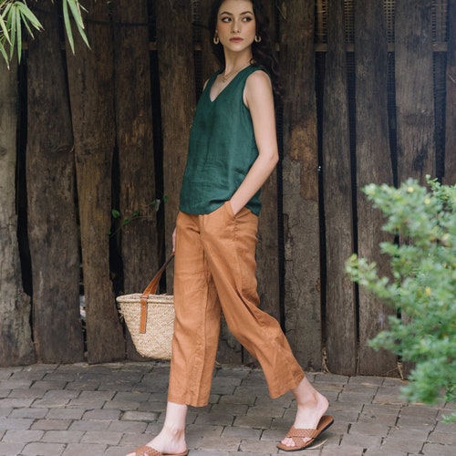 Linen Tank Top Sleeveless Vneck Premium Linen Clothing for Etsy