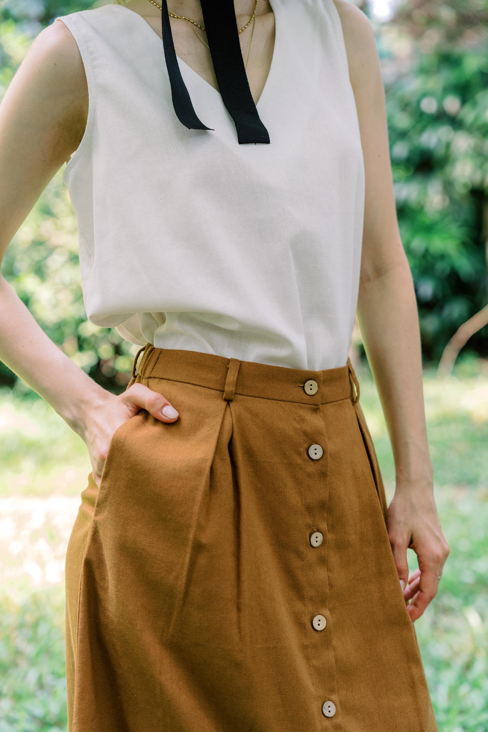 Long Button Down Linen Skirt, Midi Skirt, Linen Clothing for