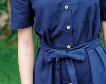 Linen Shirt Dress, Linen Dress With Belt, Premium Linen Clothing for Women  - Etsy