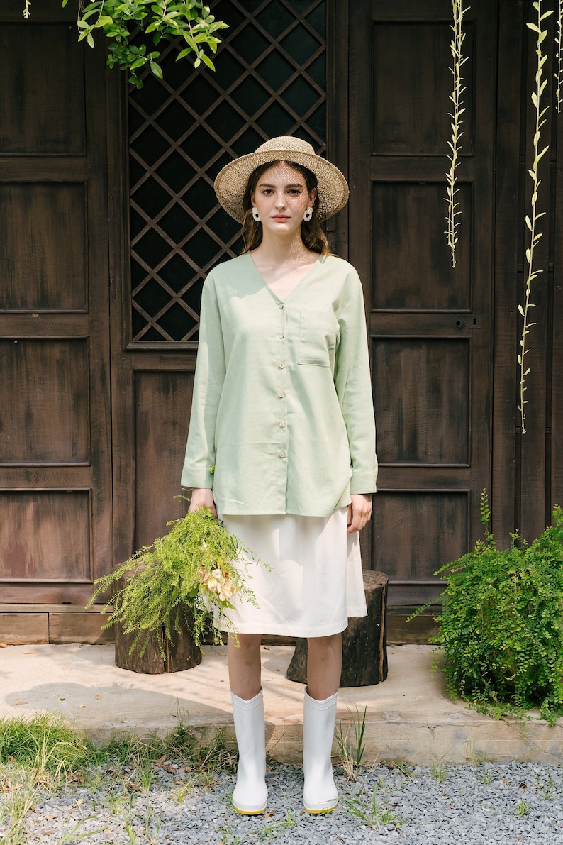 Oversized Linen Shirt Linen Clothing for Women Pista